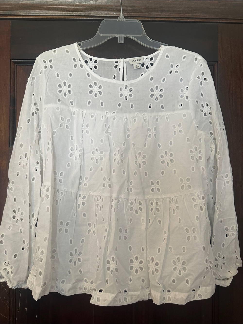 J. Crew White Eyelet Tiered Peasant Blouse